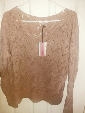 Andree Mauve V-Neck Open-Knit Sweater